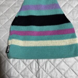 70s Vintage LIDO CALIFORNIA Wool Teal , Black & Pink Beanie Ski Cap NO POM BIN10